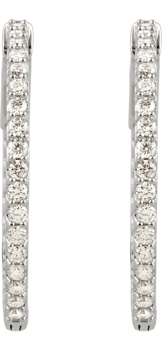 14K Gold Round Lab-Grown Diamond Inside-Outside Hoop Earrings - White Gold - view 3