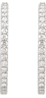 14K Gold Round Lab-Grown Diamond Inside-Outside Hoop Earrings - White Gold - view 4