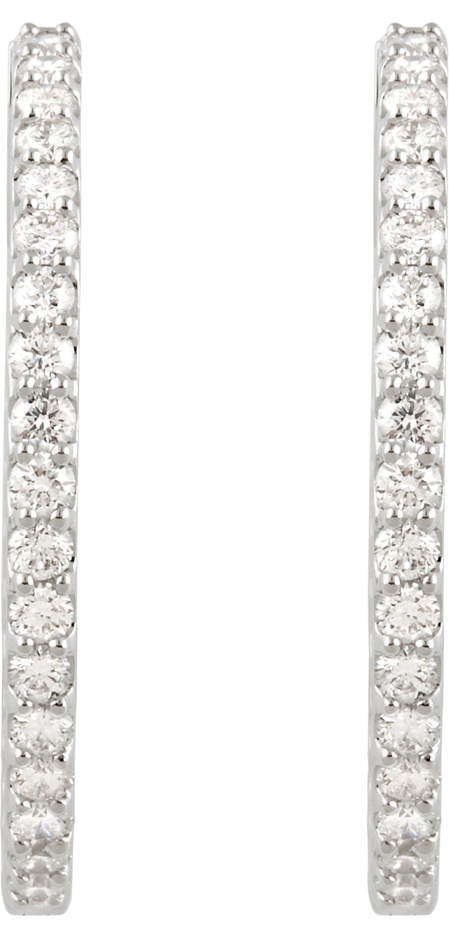 14K Gold Round Lab-Grown Diamond Inside-Outside Hoop Earrings - White Gold - view 4