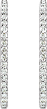 14K Gold Round Lab-Grown Diamond Inside-Outside Hoop Earrings - White Gold - view 6
