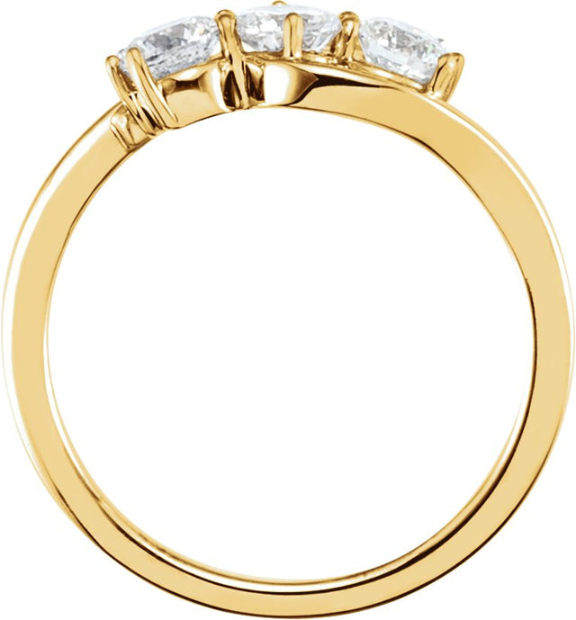 14K Gold Round Natural Diamond Three-Stone Ring - Yellow Gold - view 4
