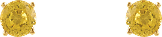 14K Gold Natural Yellow Sapphire Round 4-Prong Lightweight Stud Earrings - Yellow Gold - view 6