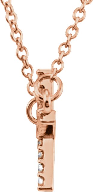 14K Gold Round Natural Diamond Sideways Cross Necklace - Rose Gold - view 4