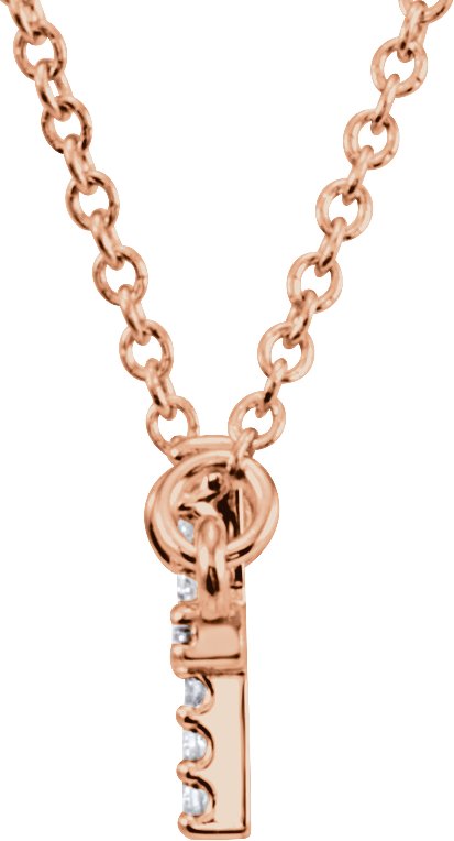 14K Gold Round Natural Diamond Sideways Cross Necklace - Rose Gold - view 4