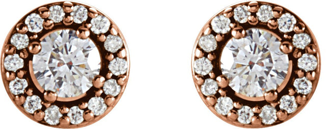 14K Gold Natural Diamond Round 4-Prong Halo-Style Earrings – 3-4mm Stones - Rose Gold - view 4