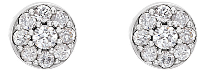 14K Gold Round Lab-Grown Diamond Cluster Earrings - White Gold - view 4