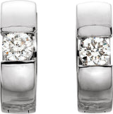 Platinum Round Natural Diamond Accented Huggie Hoop Earrings - view 4