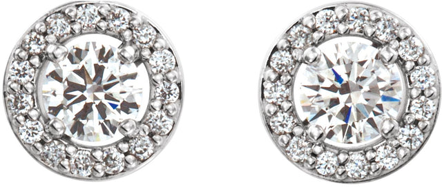 14K Gold Natural Diamond Round 4-Prong Halo-Style Earrings – 3-4mm Stones - White Gold - view 3