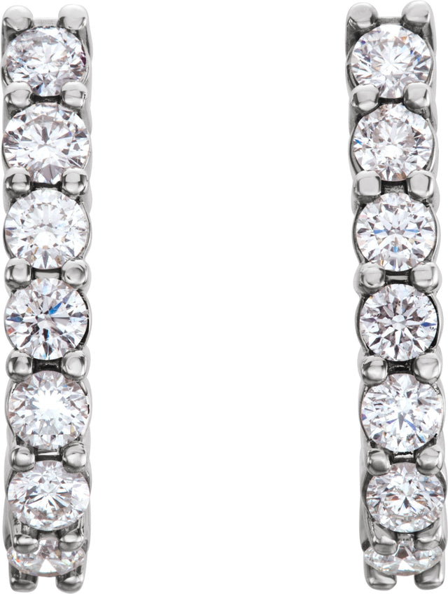 14K Gold Round Lab-Grown Diamond J-Hoop Earrings - White Gold - view 4