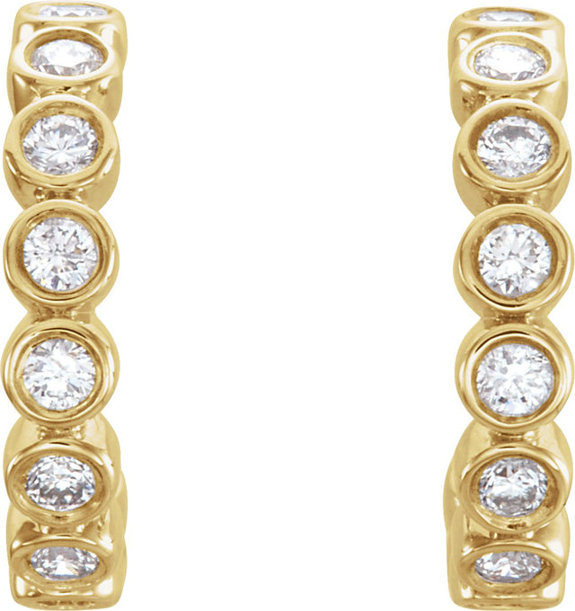 14K Gold Round Natural Diamond Bezel-Set Hoop Earrings – 1.5mm Stones - Yellow Gold - view 4