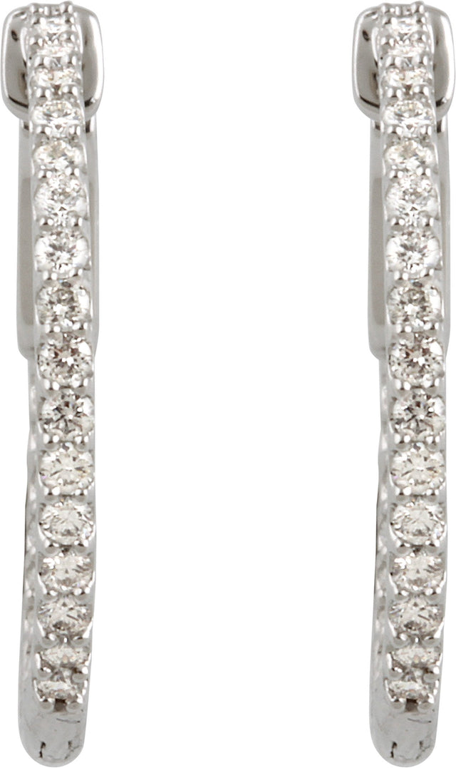 14K Gold Round Lab-Grown Diamond Inside-Outside Hoop Earrings - White Gold - view 4