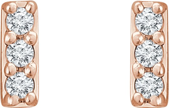 14K Gold Round Natural Diamond Bar Earrings II - Rose Gold - view 6