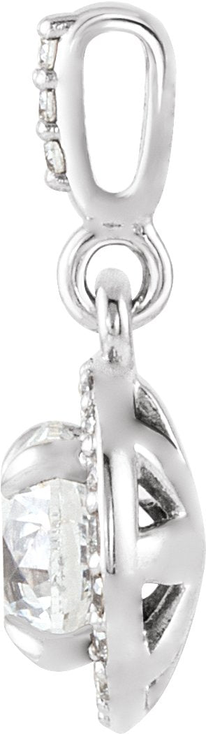 14K Gold Round Lab-Grown Diamond Halo-Style Pendant - White Gold - view 4