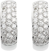 14K Gold Round Natural Diamond Pavé-Style Hoop Earrings - White Gold - view 4