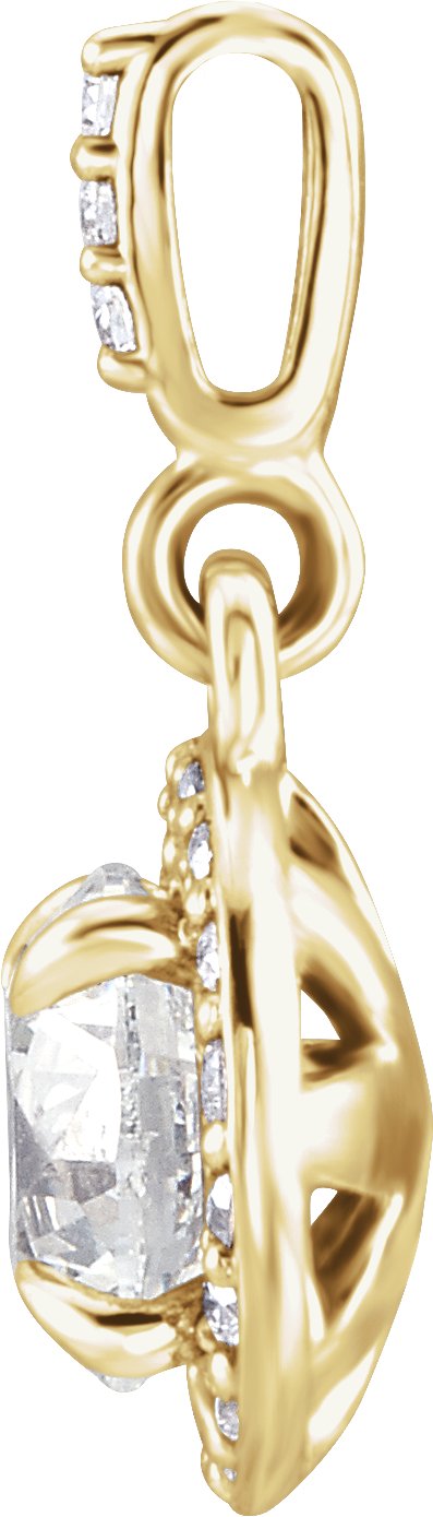 14K Gold Round Lab-Grown Diamond Halo-Style Pendant - Yellow Gold - view 3