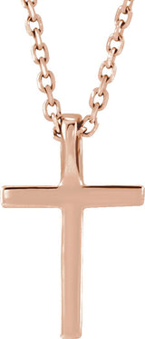 14K Gold Round Natural Pink Tourmaline Petite Cross Necklace or Pendant - Rose Gold - view 6