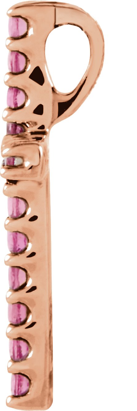14K Gold Round Natural Pink Tourmaline Petite Cross Necklace or Pendant - Rose Gold - view 4