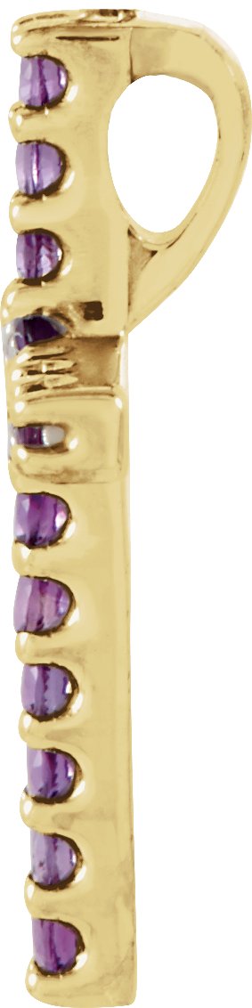 14K Gold Round Natural Amethyst Petite Cross Necklace or Pendant - Yellow Gold - view 4