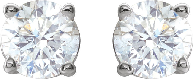 14K Gold Natural Diamond Round 4-Prong Lightweight Stud Earrings - White Gold - view 6