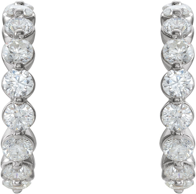 14K Gold Round Natural Diamond Accented Hoop Earrings – 2-3mm Stones - Rose Gold - view 7