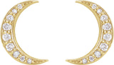 14K Gold Round Natural Diamond Crescent Moon Earrings II - Yellow Gold - view 4