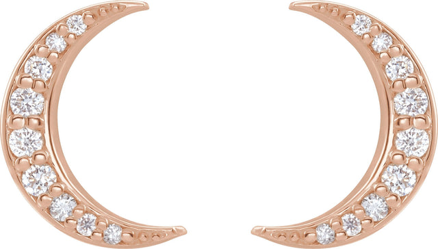 14K Gold Round Natural Diamond Crescent Moon Earrings II - Rose Gold - view 4