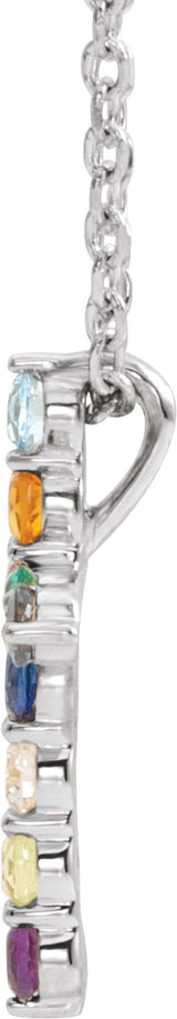14K Gold Round Natural Multi-Gemstone Accented Cross Necklace or Pendant - White Gold - view 4