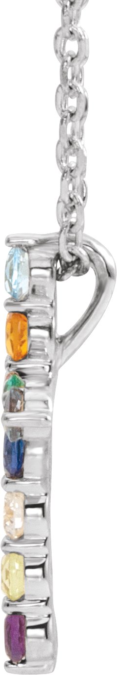 14K Gold Round Natural Multi-Gemstone Accented Cross Necklace or Pendant - White Gold - view 4