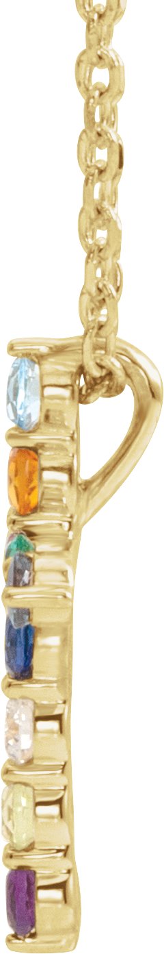 14K Gold Round Natural Multi-Gemstone Accented Cross Necklace or Pendant - Yellow Gold - view 4