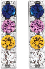 14K Gold Round Natural Multi-Gemstone Accented Bar Earrings - White Gold - view 4