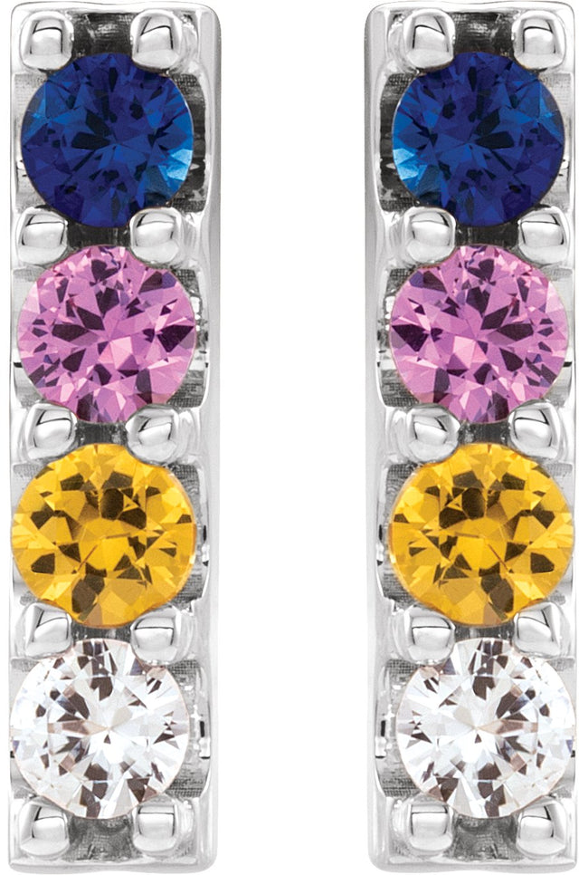 Platinum Round Natural Multi-Gemstone Accented Bar Earrings - view 4