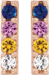 14K Gold Round Natural Multi-Gemstone Accented Bar Earrings - Rose Gold - view 4