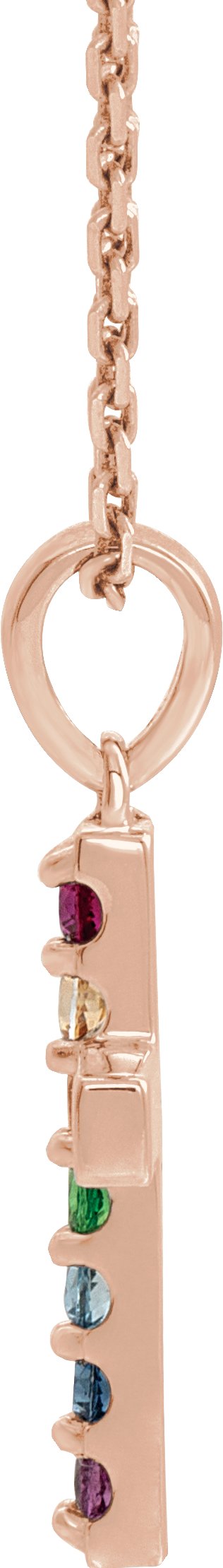 14K Gold Round Natural Multi-Gemstone Accented Cross Necklace or Pendant II - Rose Gold - view 5