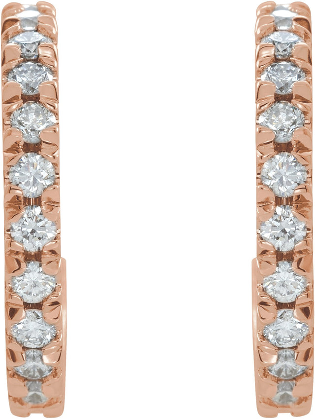 14K Gold Round Natural Diamond French-Set Hoop Earrings – 1/2 CTW - Rose Gold - view 4
