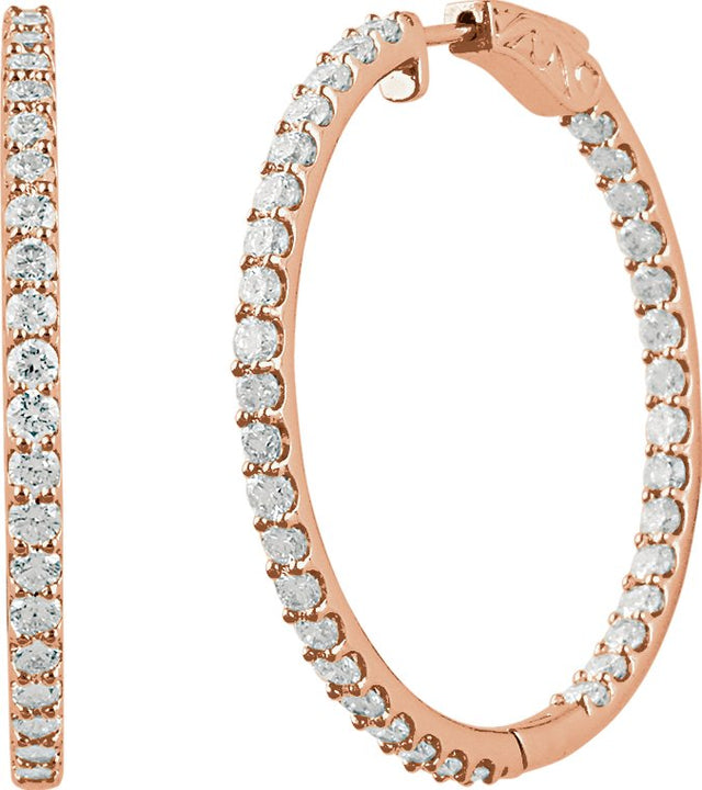14K Gold Round Lab-Grown Diamond Inside-Outside Hoop Earrings - Rose Gold - view 5