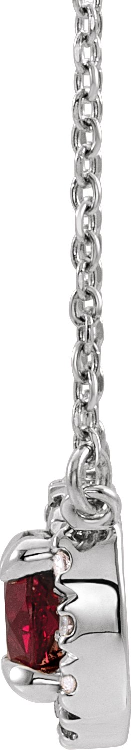 Platinum Round Lab-Grown Ruby French-Set Halo-Style Necklace - view 4