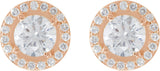 14K Gold Natural Diamond Round 4-Prong Halo-Style Earrings – 3.4-6.5mm Stones - Rose Gold - view 4