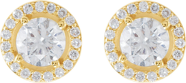 14K Gold Lab-Grown Diamond Round 4-Prong Halo-Style Earrings - Yellow Gold - view 4