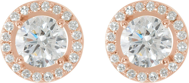 14K Gold Natural Diamond Round 4-Prong Halo-Style Earrings – 3.4-6.5mm Stones - Rose Gold - view 4