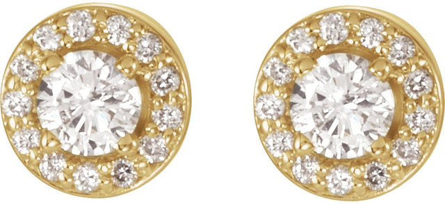 14K Gold Natural Diamond Round 4-Prong Halo-Style Earrings – 3.4-6.5mm Stones - Yellow Gold - view 4
