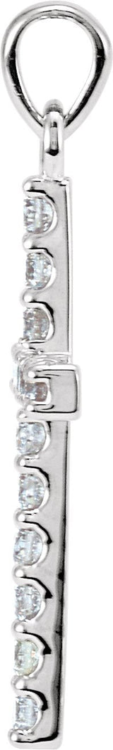 14K Gold Round Natural Diamond Accented Cross Necklace or Pendant - White Gold - view 5