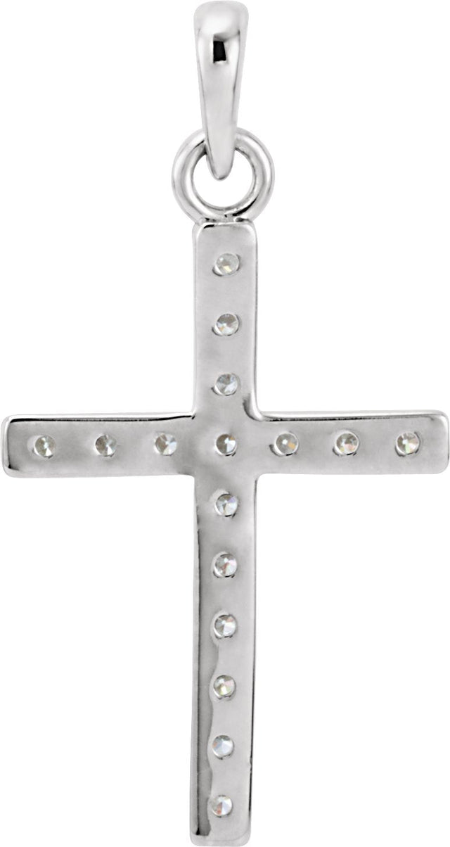 14K Gold Round Natural Diamond Accented Cross Necklace or Pendant - White Gold - view 6
