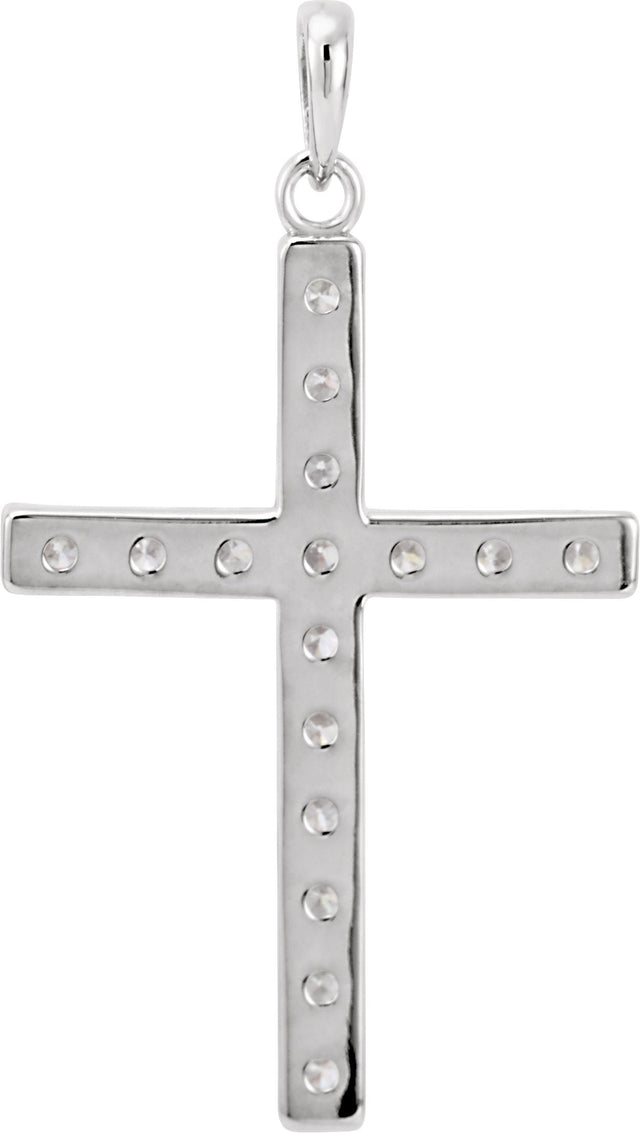 14K Gold Round Natural Diamond Accented Cross Necklace or Pendant - White Gold - view 6