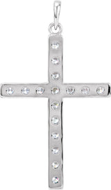 14K Gold Round Natural Diamond Accented Cross Necklace or Pendant - White Gold - view 4