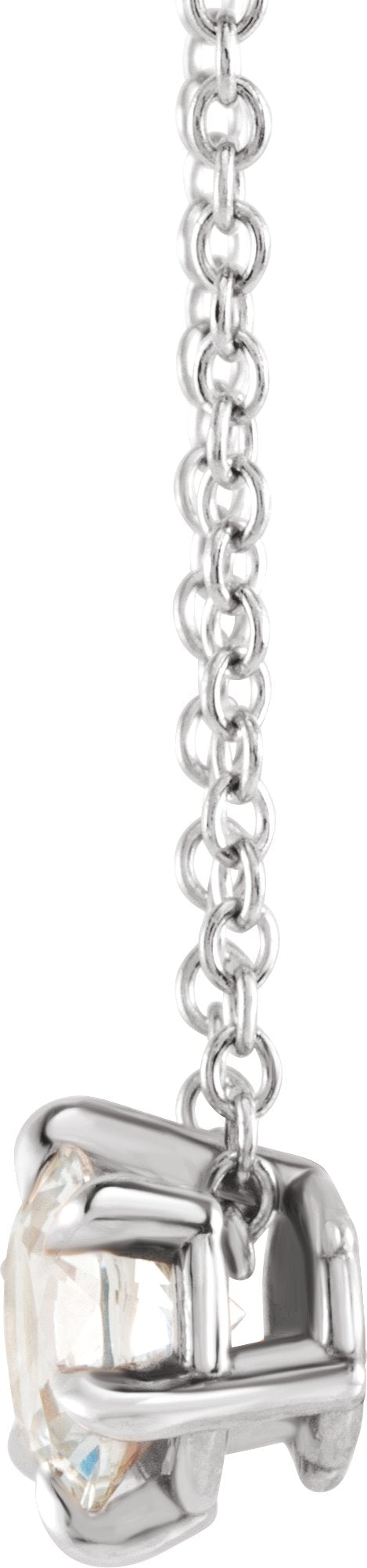 14K Gold Round Natural White Sapphire Solitaire Necklace or Slide Pendant II - White Gold - view 4