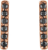 14K Gold Round Natural Black Diamond Bar Earrings - Rose Gold - view 6