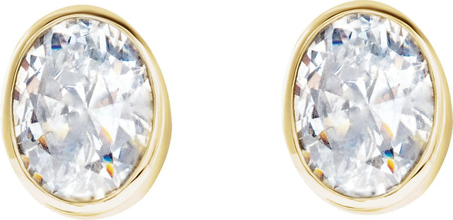 14K Gold Lab-Grown Diamond Oval Bezel-Set Stud Earrings - Yellow Gold - view 4