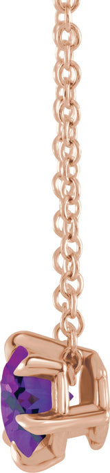 14K Gold Round Natural Amethyst Solitaire Necklace or Slide Pendant III - Rose Gold - view 4