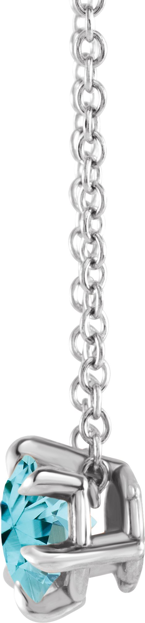 Platinum Round Natural Blue Zircon Solitaire Necklace or Slide Pendant III - view 4