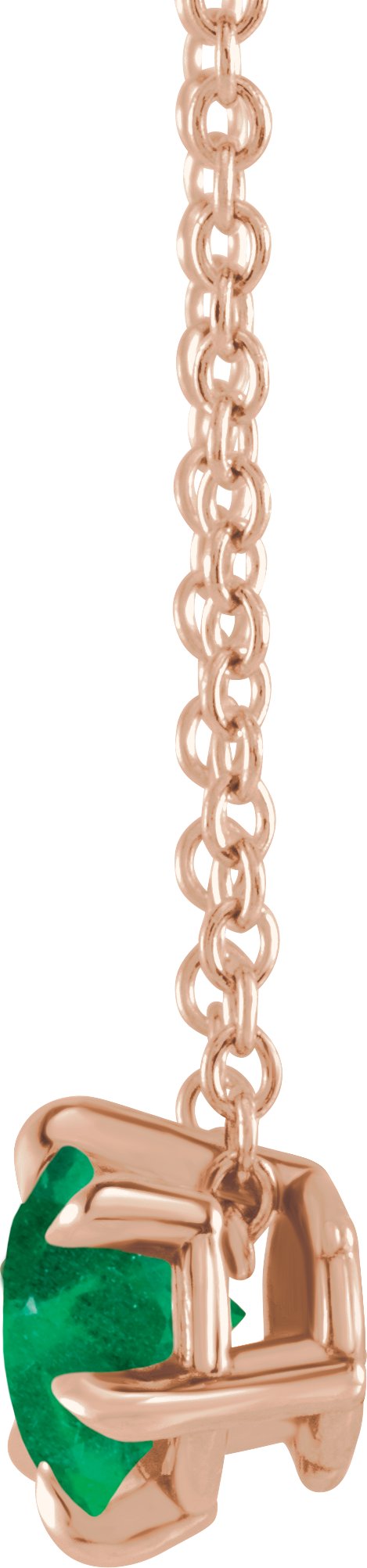 14K Gold Round Lab-Grown Emerald Solitaire Necklace or Slide Pendant III - Rose Gold - view 4